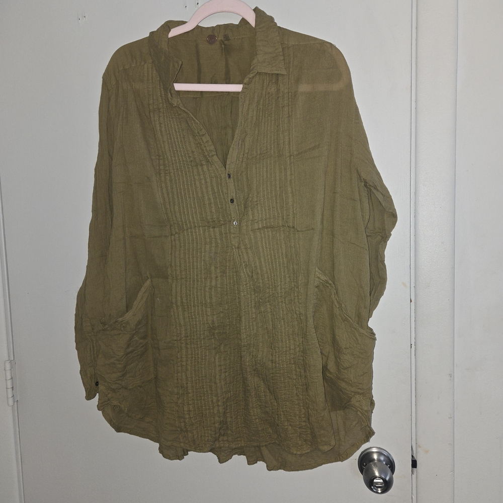 Fp One Olive Green Button-Up Blouse
